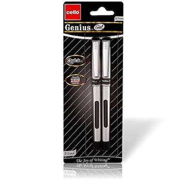 Cello Premium Medium Point Pens with Comfort Grip Control (Genius Black Ink Gel 2 Pack