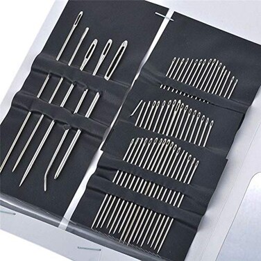 AKOAK 55 Count/Set Multi-sized Stainless Steel Big Eye Hand Swing Needles Set with Threader
