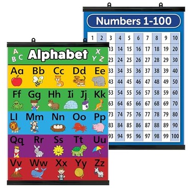 Palace Learning LAMINATED WITH PLASTIC FRAME ABC AlphabetNumbers 1-100 Poster Chart Set (18" x 24
