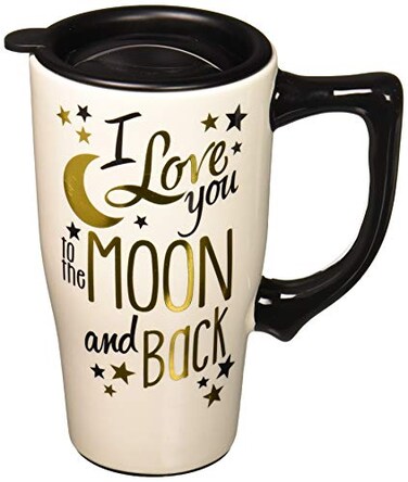 Spoontiques - Ceramic Travel Mugs - Moon and Back Cup - Hot or Cold Beverages - Gift for Coffee Lovers