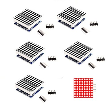 Azuocn 5PCS MAX7219 8x8 Dot Matrix LED Display Module 5V MCU Control MAX7219 8 * 8 LED Dot Matrix DIY Kit (Red