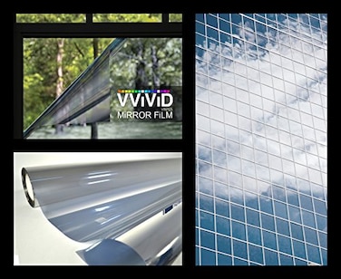 VViViD One-Way Silver Mirror Finish Static Cling Vinyl Window Wrap Film DIY Large Roll Various Sizes (2.5ft x 5ft