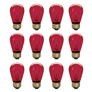 Xtricity Incandescent S14 Edison Light Bulb, String Light Replacement, E26 Medium Base, 130V, Red (12 Pack
