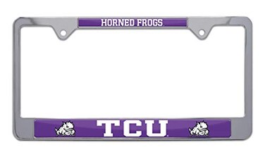 AMG Auto Emblems Officially Licensed Premium Shiny Chrome Metal License Plate Frame - Second Generation - Mascot Version (TCU