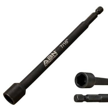 ABN 7/16 IN Impact Nut Driver Tool - SAE 6 IN Long Shank Nut Driver Bits Magnetic Tip Sockets, 1/4 IN Hex Shank