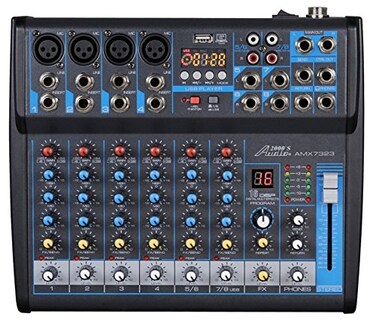 AUDIO 2000'S Audio2000'S AMX7323 Professional Eight-Channel Audio Mixer with USB Interface, Bluetooth, and DSP Sound Effects