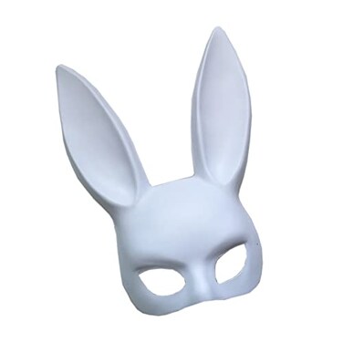 GSHLLO Plastic Bunny Rabbit Masquerade Half Mask - Bunny Ear Party Ball Mask Cosplay Accessory for Easter Halloween White