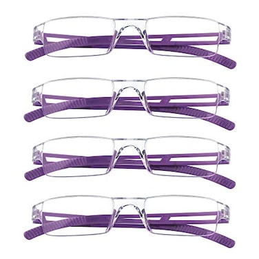 LifeArt Blue Light Blocking Reading Glasses,4 Pack Men's and Women's Rectangular Frame,(Purple,2.00 Magnification