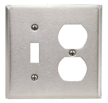 Leviton 2-Gang 1-Toggle 1-Duplex Device Combination Wallplate, Standard Size, Device Mount, Stainless Steel, 84005-40