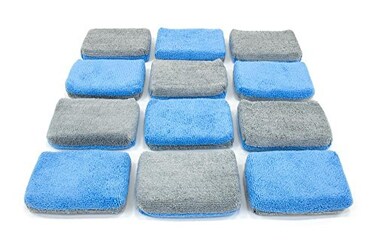 Autofiber [Saver Applicator Terry] Microfiber Ceramic Coating Applicator Sponge with Plastic Barrier - 12 pack (Blue/Gray, Thin