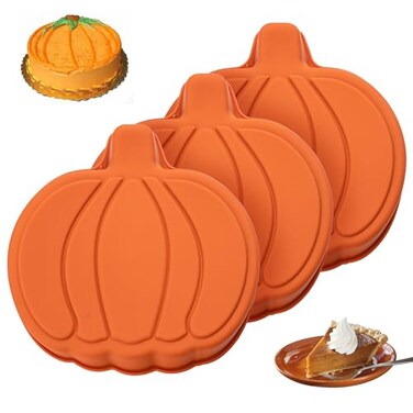 Dootafy Pumpkin Cake Pan 3 Pack - 7 Inch Silicone Fall Molds for Layer and Rainbow Baking - Halloween Thanksgiving Pancake Mold