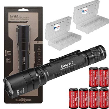 SureFire EDCL2-T 1200 Lumen Tactical EDC Flashlight Bundle with 6 Extra Surefire CR123 Batteries and 2 Lightjunction Battery Cases