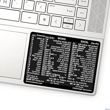 SYNERLOGIC Microsoft Word/Excel (for WindowsReference Guide Keyboard Shortcut Sticker, Laminated, No-Residue Vinyl (Black/Large