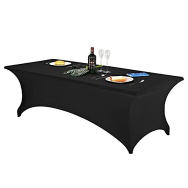 FORLIFE Spandex Table Cover - Fitted 8ft Rectangular Tablecloth, Stretch Patio Cover, Universal for Wedding, Banquet, Party (Black