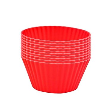 AKOAK Reusable Silicone Non-stick Baking Cups, Cake Molds, Kitchen Baking Cooking Accessories, DIY Cake Making Tools - Pack of 10 (Red