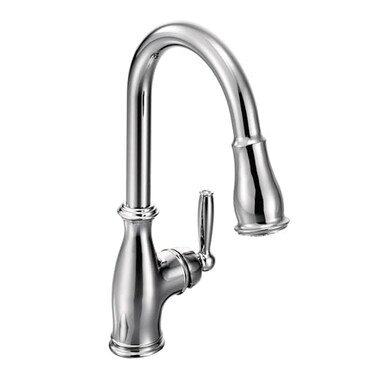 Moen Brantford Chrome Traditional One-Handle Kitchen Faucet with Pulldown Sprayer Featuring Power Boost and Reflex Docking System, 7185C