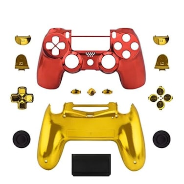 WPS Chrome Controller Case Collection Full Housing ShellFull Buttons for PS4 PlayStation Slim Pro (JDM-040Controller (Chrome RedGold
