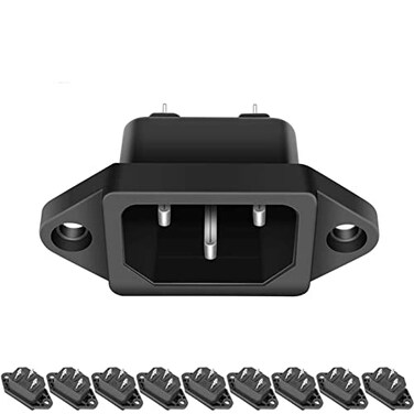 ORAPBOT C14 Panel Mount Plug Adapter, 10 Pack AC Power Socket 250V 10A IEC 320 Terminal Connector Socket Black Screw Mount 3 Pins Inlet Power Plug Socket