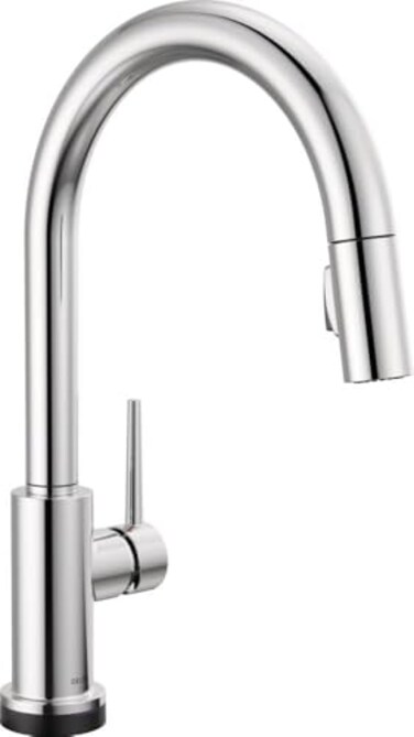 Delta Trinsic Chrome Touch Kitchen Faucet with Pull Down Sprayer, Modern Single Hole Touch On Kitchen Sink Faucet, Single Handle, Chrome 9159T-DST