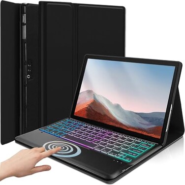 DKAHOEE Backlit Touchpad Keyboard Case for Microsoft Surface Pro 7 Plus, 6, 5, 4 - 12.3 Inch Tablet, 3-Zone Wireless Keyboard With Slim Stand Cover