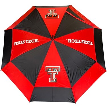 Team Golf NCAA Texas Tech Red Raiders Golf Umbrella 62" Golf Umbrella with Protective Sheath, Double Canopy Wind Protection Design, Auto Open Button