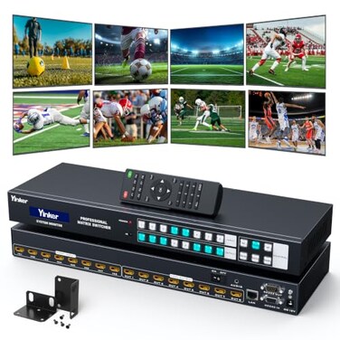 Yinker 1U Rackmount 8x8 HDMI Matrix Switch - 4K@30Hz with Downscale, 3.5mm Audio De-embedding, RS232LAN Control, EDIDHDCP Support, Web GUI, IR Remote