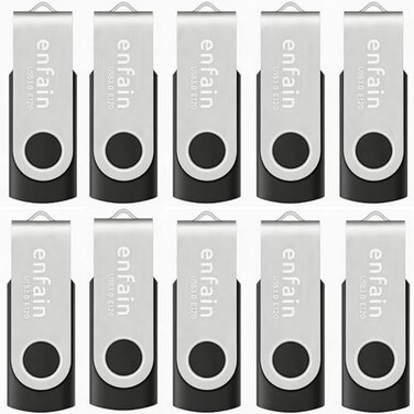 Enfain USB 3.0 32GB Flash Drive Shareable 10 Pack for Universal Data Storage at HomeThe Office, Write Speed 25MB/s, Read Speed up to 90MB/s (Black