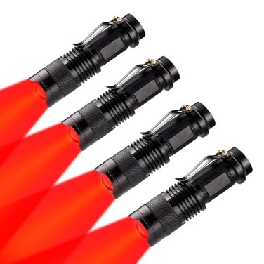 WAYLLSHINE 4 Pack Red LED Flashlight Single Mode Red Light Flashlight One Mode Zoomable Night Light Torch for Astronomy Aviation and Night Observation