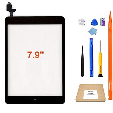 JPUNG PUNG for iPad Mini 1/iPad Mini 2 Screen Replacement,A1432 A1454 A1455 A1489 A1490, Touchscreen Digitizer (Black, with Home Button, Full Repair Kit