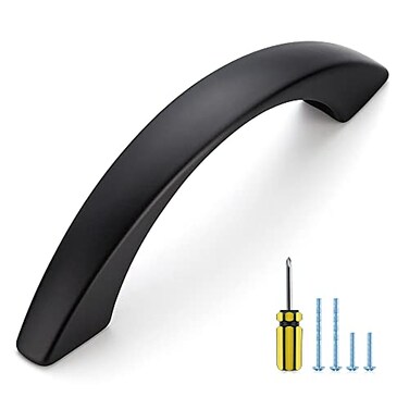 Ravinte 10 Pack Cabinet Pulls 3 Inch Matte Black Curved Drawer Pulls for Kitchen Cupboard Arch Pulls for Dresser Drawer Cabinet Hardware Come with Screwdriver