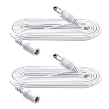 Security-01 6.6FT 2M DC Power Extension Cable 5.5mm x 2.1mm,for CCTV Camera IP WiFi Camera/DVR/LED Strip,DC Power Supply Adapter Extender Cable,White (Pack of 2