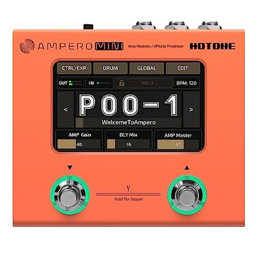 Hotone Ampero Mini MP-50 Guitar Bass Amp Modeling IR Cabinets Simulation Multi Language Multi-Effects with Expression Pedal Stereo OTG USB Audio Interface (ORANGE