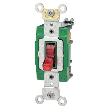 Leviton 30 Amp, 120 Volt, Toggle Pilot Light, Illuminated On, Double-Pole AC Quiet Switch, Extra Heavy Duty Grade, Self Grounding, Back and Side Wired, 3032-PLR, Red