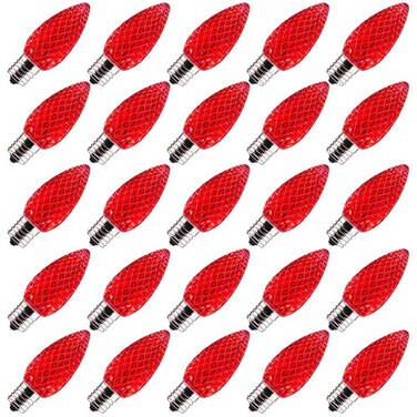 Brightown 25 Pack C9 Led Replacement Christmas Light Bulb, C9 Shatterproof Led Bulb for Christmas String Light, E17 Intermediate Base, Commercial Grade Dimmable Bulbs, Red