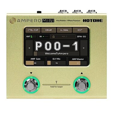Hotone Guitar Bass Processor Multi-Effects Touch Screen Guitar Bass Amp Modeling IR Cabinets Simulation Stereo OTG USB Audio Interface Multi Language Ampero Mini (Mustard