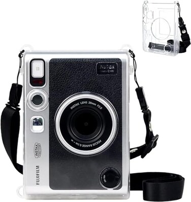 HIYQIN Fuji Mini EVO Protective Camera Case - Hard PC Crystal Clear Case Compatible for Fujifilm Instax Mini EVO Instant Camera with Adjustable Shoulder Strap - Transparent