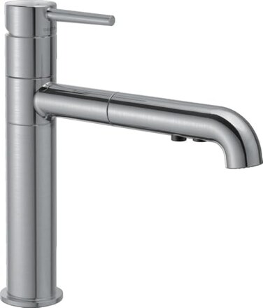 Delta Faucet Trinsic Pull Out Kitchen Faucet, Brushed Nickel Kitchen Sink Faucet, Kitchen Faucet with Pull Out Sprayer, Diamond Seal Technology, Arctic Stainless 4159-AR-DST