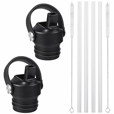 DBIW Hydroflask Lids with straw 24 oz 21 oz for Hydro Flask, Straw Lids with Straw Fits Hydroflask Water Bottles, Replacement Top, Straws Cap with Flexible Handle, Black 2 Pack