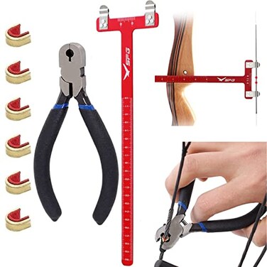 SOPOGER Archery Bow Square Nocking Points Pliers Bow String Knock Kit T Shape Turning Bow Square Ruler Tool String-Loop Nocking Buckle Pliers for Recurve Compound Bow Accessories (Red