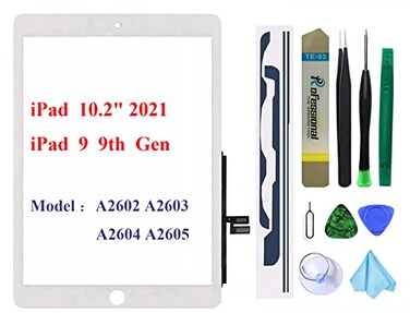 Dedyel Screen Replacement for iPad 9 9th Generation 10.2", for iPad 9 9th Gen 2021 (A2602 A2603 A2604 A2605Digitizer Replacement Without Home Button(not Include LCDFull Repair Kit（White