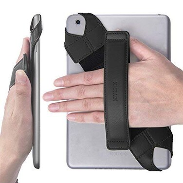 joylink Universal Tablet Hand Strap Holder, 360 Degrees Swivel Leather Handle Grip with Elastic Belt, SecurePortable for 7.9" -8.4" Tablets (Samsung Asus Acer Google iPad mini, Black