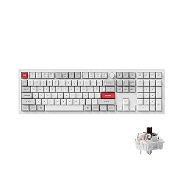 Keychron Q6 Pro Full-Size RGB Bluetooth Custom Mechanical Keyboard, Full Aluminum QMK/VIA Programmable Knob KSA Double-Shot PBT Keycap Hot-Swappable Brown Switch, Mac Windows Linux-White