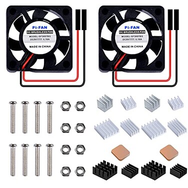 GeeekPi Fan for Raspberry Pi 4, 30x30x7mm DC Brushless CPU Cooling Fan 3.3V 5V with 7PCS Heatsink for Raspberry Pi 4 Model B,3B,Pi 3Pi Zero/Zero WRetroflag NESPI CASE Plus (2-Pack