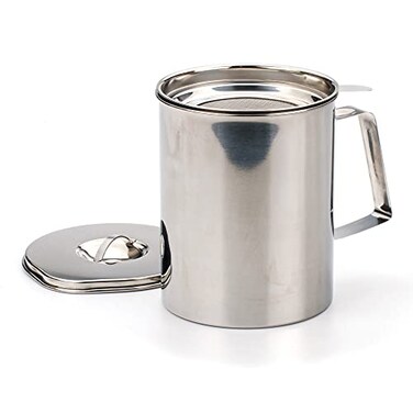 RSVP International RSVPInternational Endurance Stainless Steel Fryer's Friend Pot Can, 6 CupFor Cooking Oil, Fats, Olive Oils, Coconut OilMoreIncludes Mesh StrainerGrease StorageDishwasher Safe