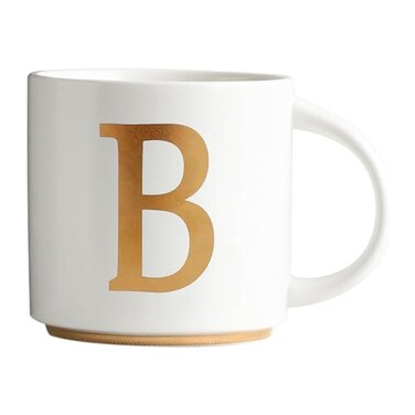 COLLECTIVE HOME - Monogram Ceramic Mugs, 15 oz Golden Initial Coffee Cups, Elegant Alphabet Tea Mugs, Elegant Personalized Mug with Gift Box, Unique Mug with Double Side Capital Letter (B