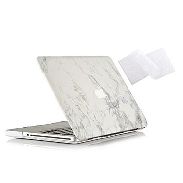 RUBAN Case Compatible with MacBook Pro 13 inch 2012 2011 2010 2009 Release A1278, Plastic Hard Case Shell and Keyboard Cover for Older Version MacBook Pro 13 Inch with CD-ROM -White Marble