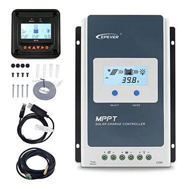 EPEVER 40A Solar Charge Controller MPPT 12V / 24V Auto Max.PV 100V Input Negative Ground Solar Panel Charge Regulator with MT50 Remote Meter Temperature Sensor RTSPC Communication Cable RS485
