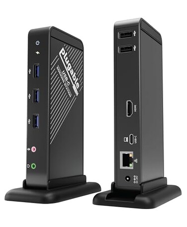 Plugable USB-C Dock with 4K HDMI and 60W Charging, Compatible with MacBook Neo, Thunderbolt 3/4, USB4, and USB-C macOS, Windows, and Chromebook, 1Gbps Ethernet, 3X USB 3.0, 2X USB 2.0, Driverless
