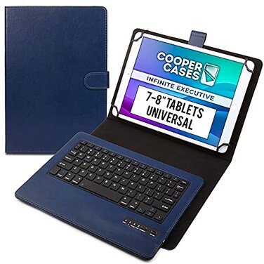 Cooper Infinite Executive Universal Tablet Keyboard Case for 7, 7.9, 8 inchTablet Case with Keyboard2-in-1 Leather Folio CoverBluetooth, Wireless, HotkeysAndroid, Windows, iPadOS (Blue