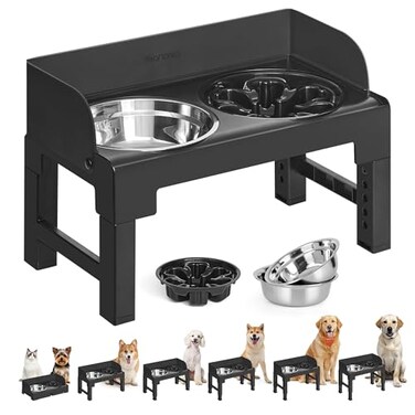 Feandrea Dog Bowls Elevated, Adjustable Height, Tilted Design